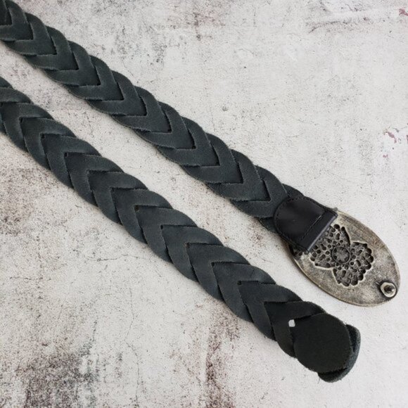 Vintage Bohemian Braided Leather Belt Enameled Metalwork Mandala Buckle main image 6